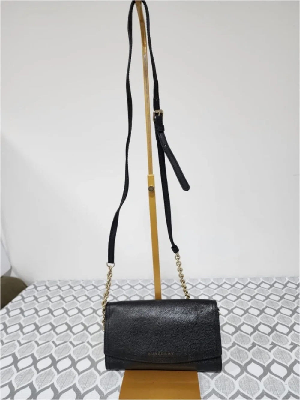 Authentic Burberry Black Soft Grain Leather Henley Wallet on Chain Bag